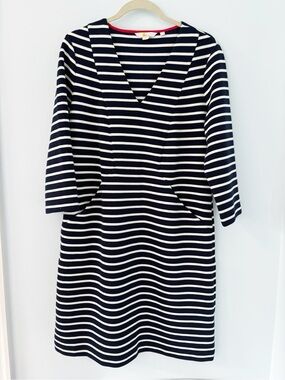 Boden Ponte Knit Shift Dress Navy White Striped US 10 Bronte Ottoman Stripes